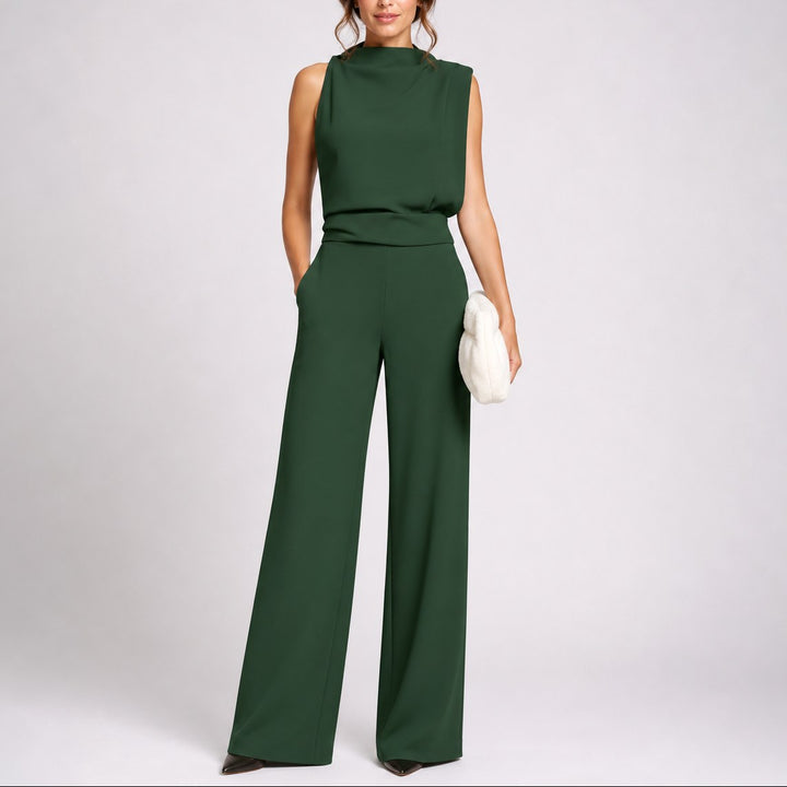 Tegan | Women's Sleeveless Jumpsuit with High Neckline, Wide-Leg Jumpsuit | The Shrader Sisters | Green