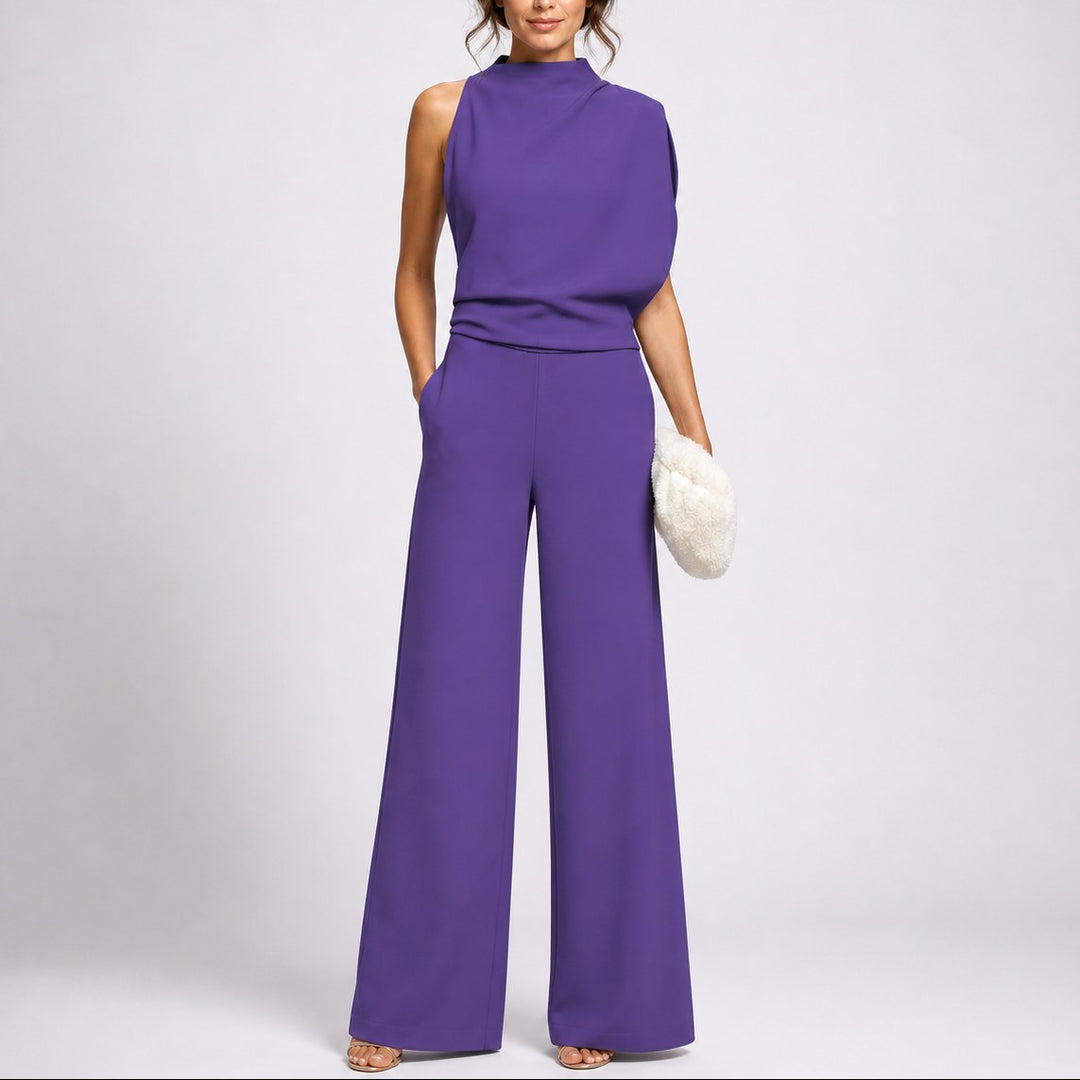 Tegan | Women's Sleeveless Jumpsuit with High Neckline, Wide-Leg Jumpsuit | The Shrader Sisters | Purple