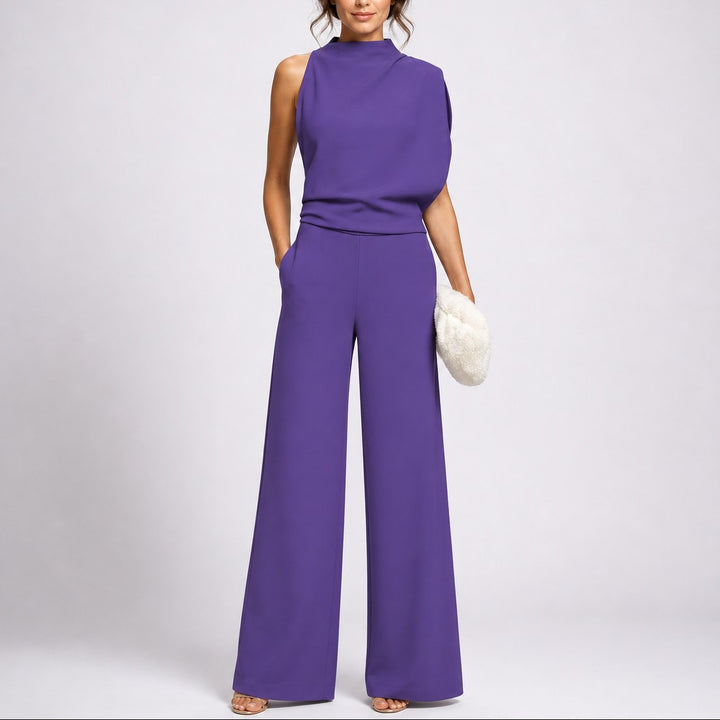 Tegan | Women's Sleeveless Jumpsuit with High Neckline, Wide-Leg Jumpsuit | The Shrader Sisters | Purple