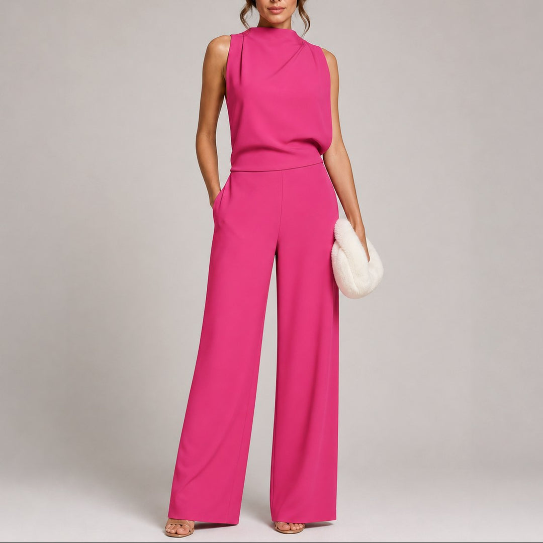 Tegan | Women's Sleeveless Jumpsuit with High Neckline, Wide-Leg Jumpsuit | The Shrader Sisters | Pink