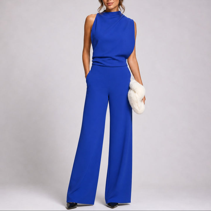 Tegan | Women's Sleeveless Jumpsuit with High Neckline, Wide-Leg Jumpsuit | The Shrader Sisters | Blue
