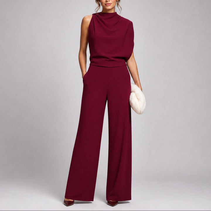 Tegan | Women's Sleeveless Jumpsuit with High Neckline, Wide-Leg Jumpsuit | The Shrader Sisters | Red