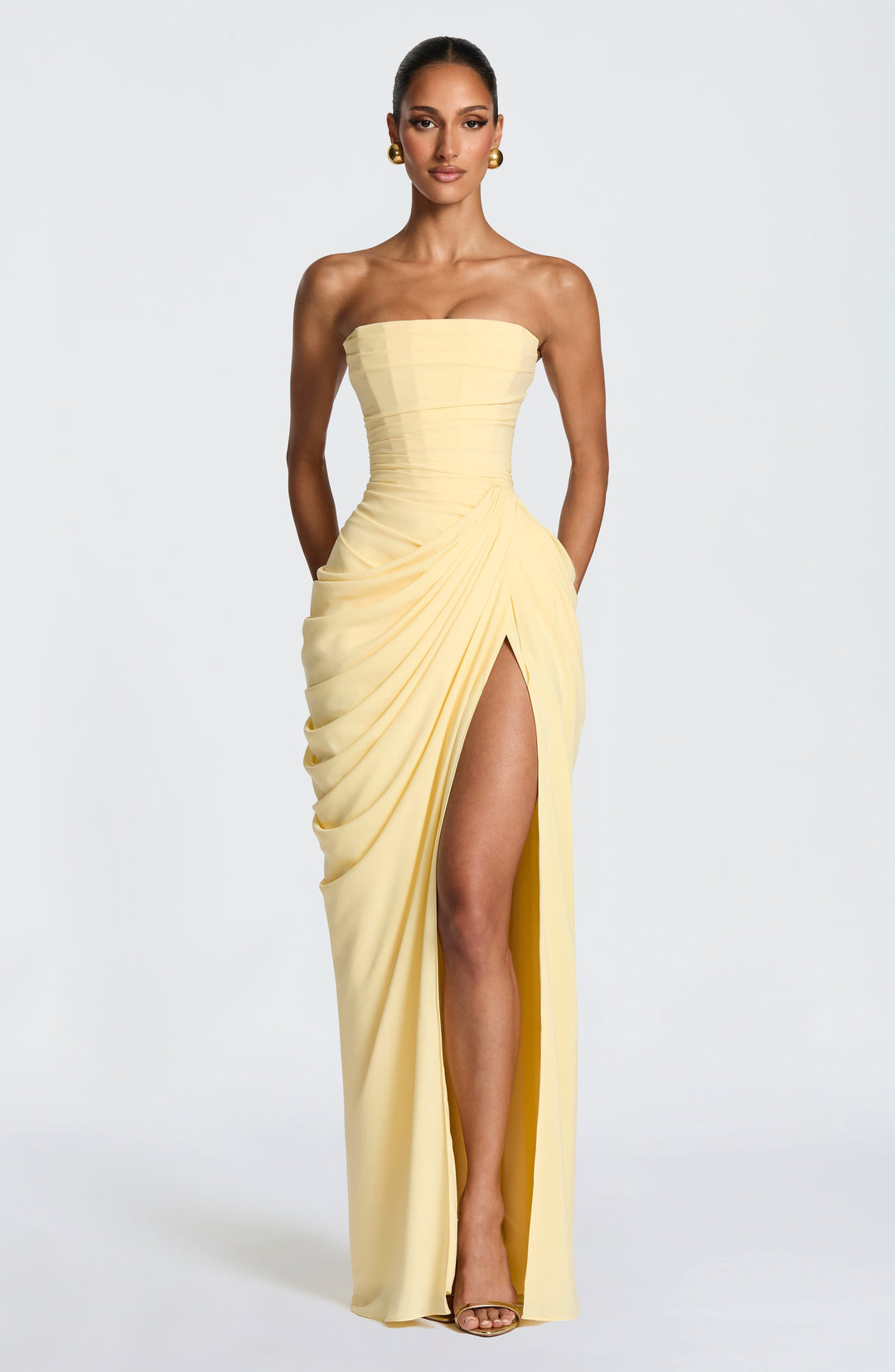 Tegan | Women's Strapless Maxi Dress with Sculpted Bodice, Evening Maxi Dress | The Shrader Sisters