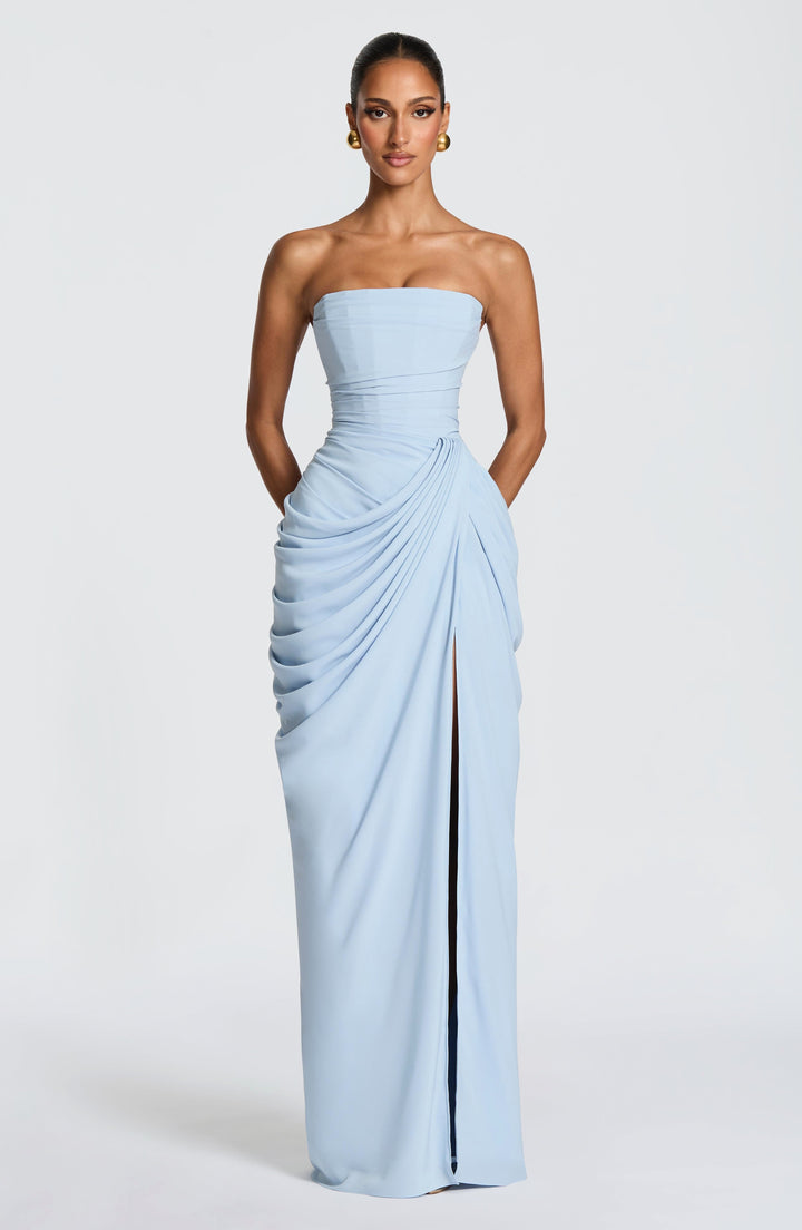 Tegan | Women's Strapless Maxi Dress with Sculpted Bodice, Evening Maxi Dress | The Shrader Sisters