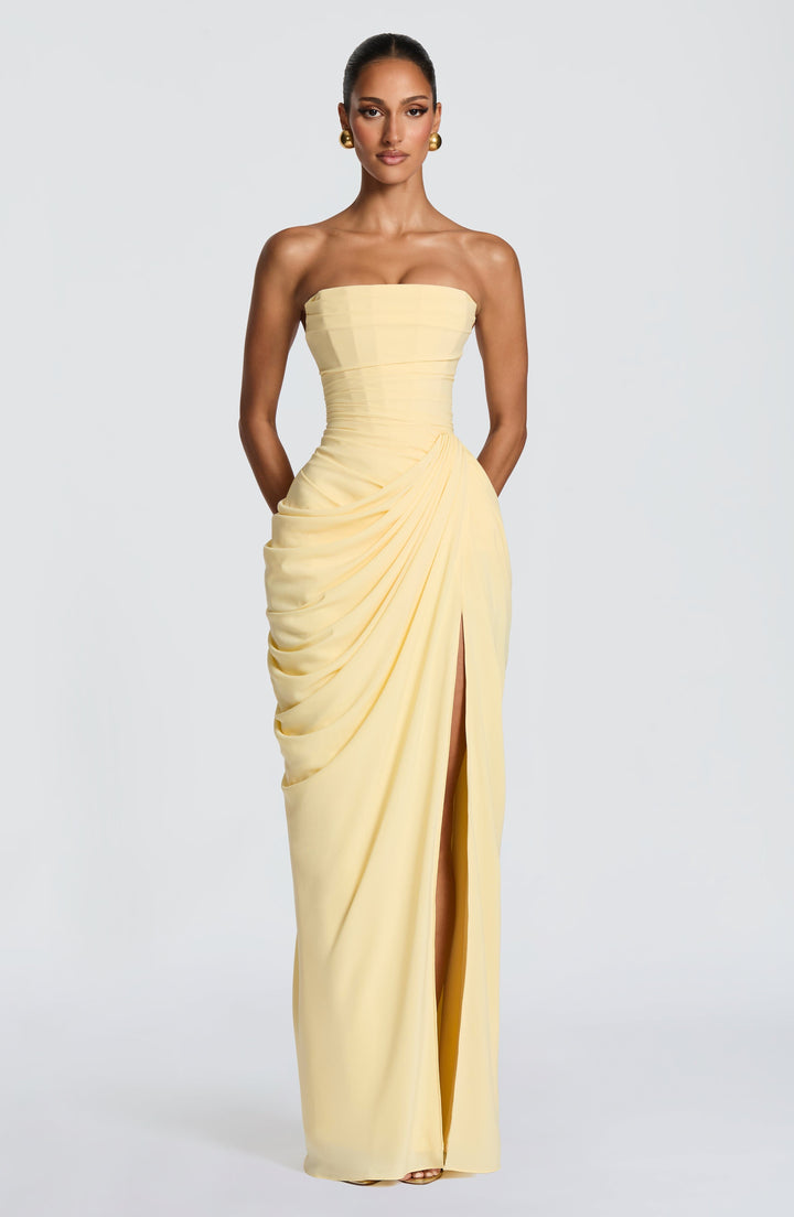 Tegan | Women's Strapless Maxi Dress with Sculpted Bodice, Evening Maxi Dress | The Shrader Sisters
