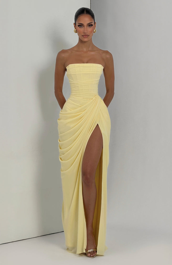 Tegan | Women's Strapless Maxi Dress with Sculpted Bodice, Evening Maxi Dress | The Shrader Sisters