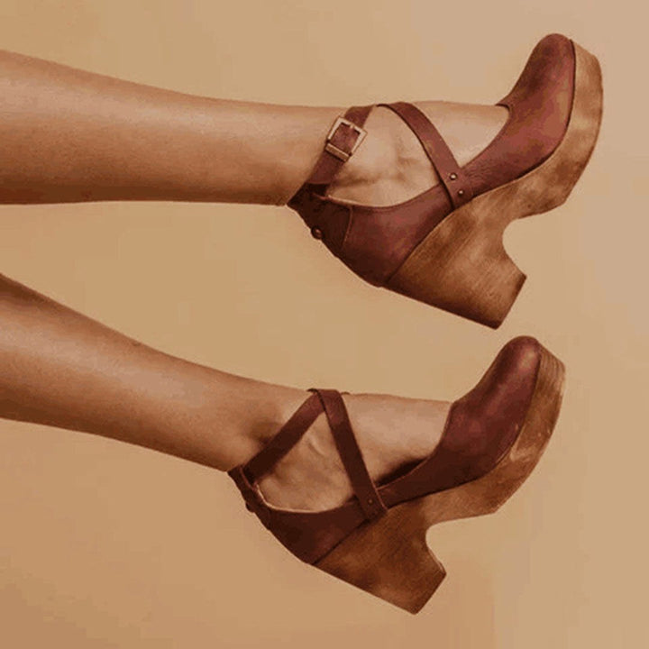 Teresa | Women's Closed-Toe Wedge Heels with Ankle Strap - Brown