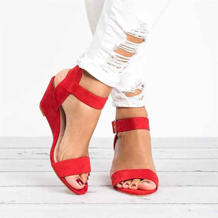 Tessa | Women's Wedge Ankle Strap Sandals - Red