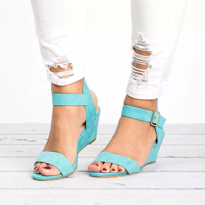 Tessa | Women's Wedge Ankle Strap Sandals - Sky Blue