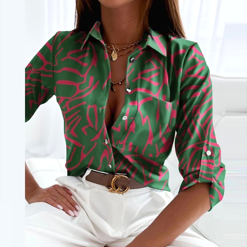 Tiffany | Women's Collared Printed Blouse, Classic Button-Up Top | The Shrader Sisters
