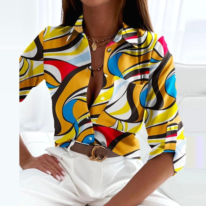 Tiffany | Women's Collared Printed Blouse, Classic Button-Up Top | The Shrader Sisters