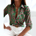 Tiffany | Women's Collared Printed Blouse, Classic Button-Up Top | The Shrader Sisters
