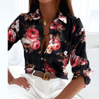Tiffany | Women's Collared Printed Blouse, Classic Button-Up Top | The Shrader Sisters | Red heart