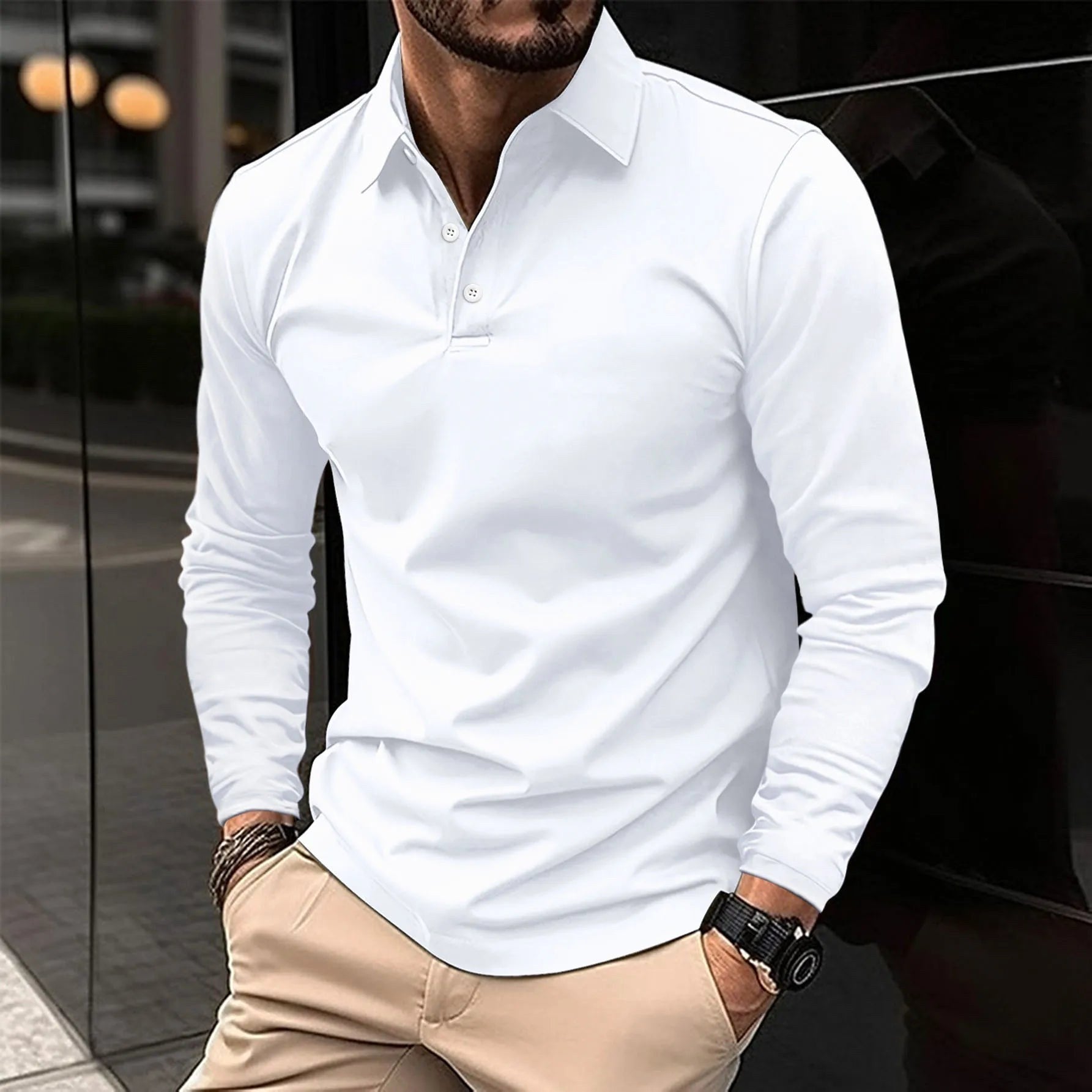 Toby | Men's Long-Sleeve Polo Shirt, Classic Button-Up Polo | The Shrader Sisters