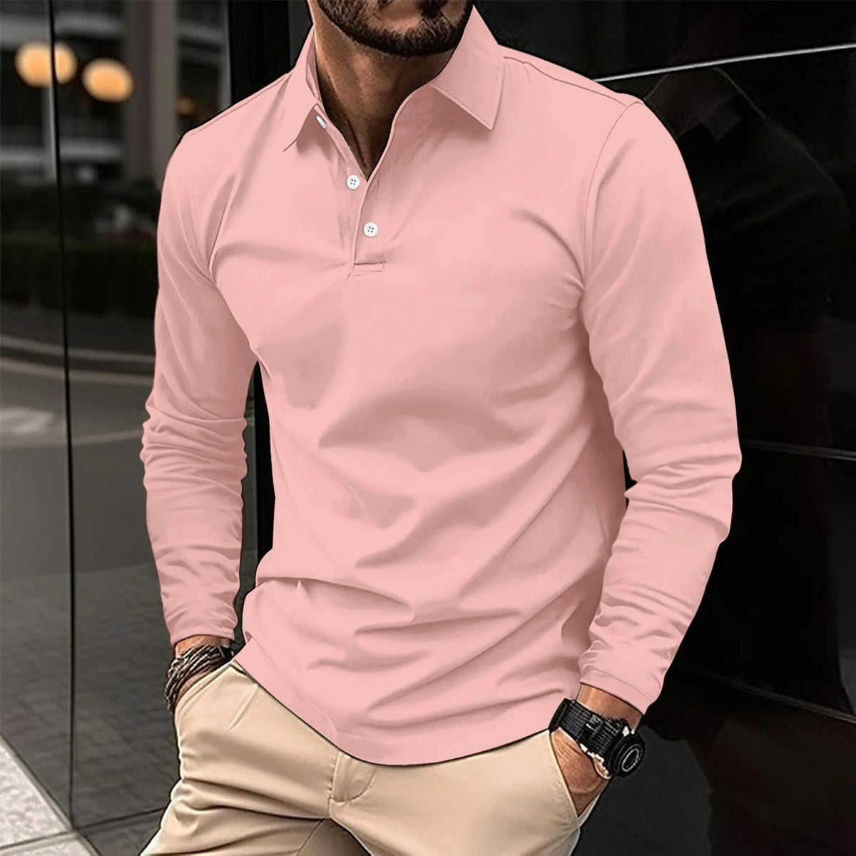 Toby | Men's Long-Sleeve Polo Shirt, Classic Button-Up Polo | The Shrader Sisters