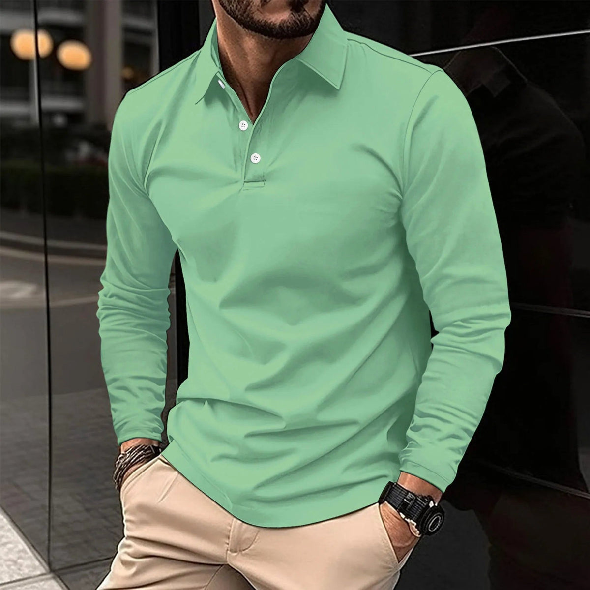 Toby | Men's Long-Sleeve Polo Shirt, Classic Button-Up Polo | The Shrader Sisters