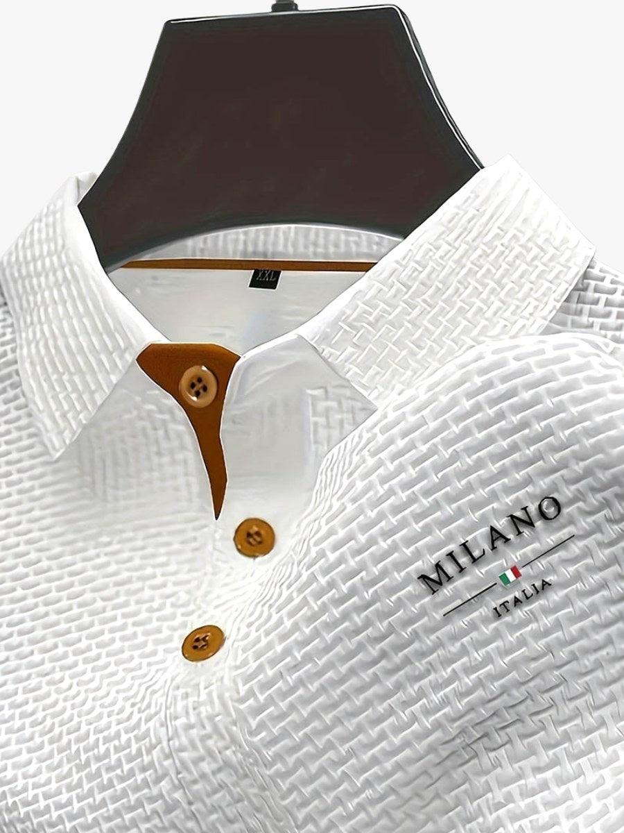 Toby | Men's Textured Polo Shirt, Woven Structured Shirt | The Shrader Sisters | White