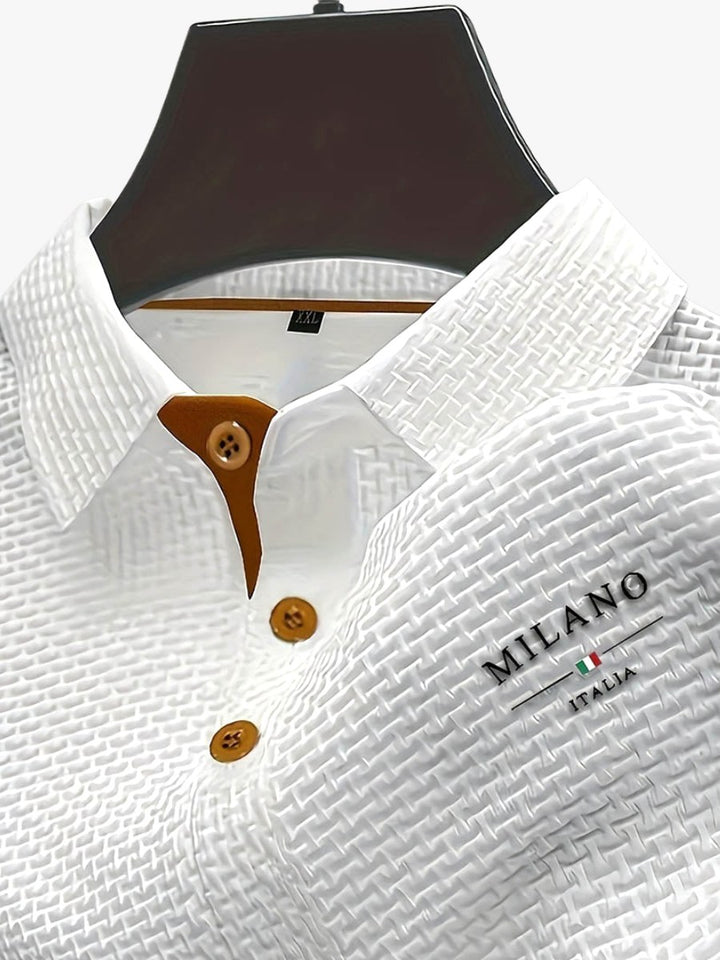Toby | Men's Textured Polo Shirt, Woven Structured Shirt | The Shrader Sisters | White