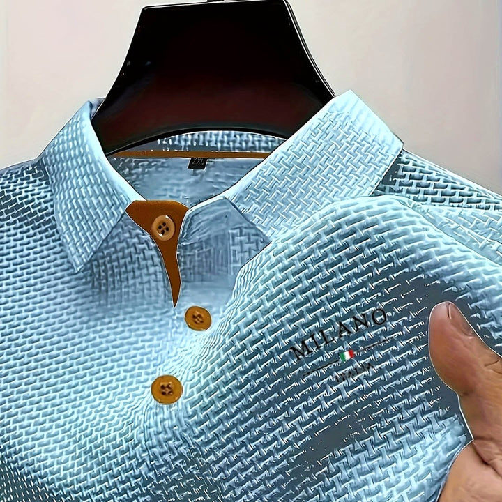 Toby | Men's Textured Polo Shirt, Woven Structured Shirt | The Shrader Sisters | Grey