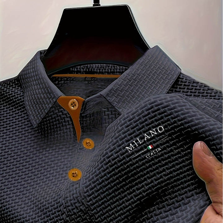 Toby | Men's Textured Polo Shirt, Woven Structured Shirt | The Shrader Sisters | Navy Blue