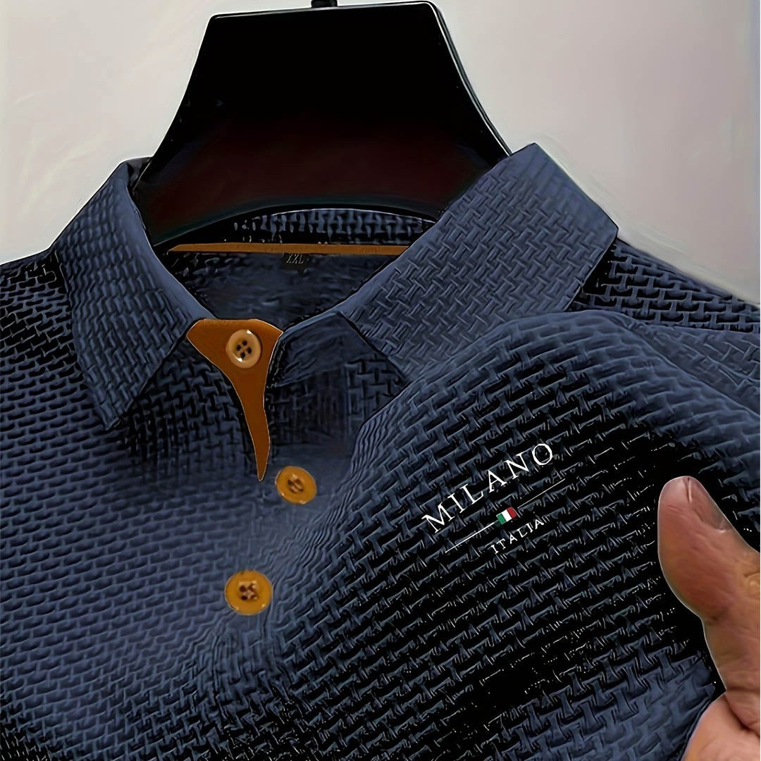Toby | Men's Textured Polo Shirt, Woven Structured Shirt | The Shrader Sisters | Black