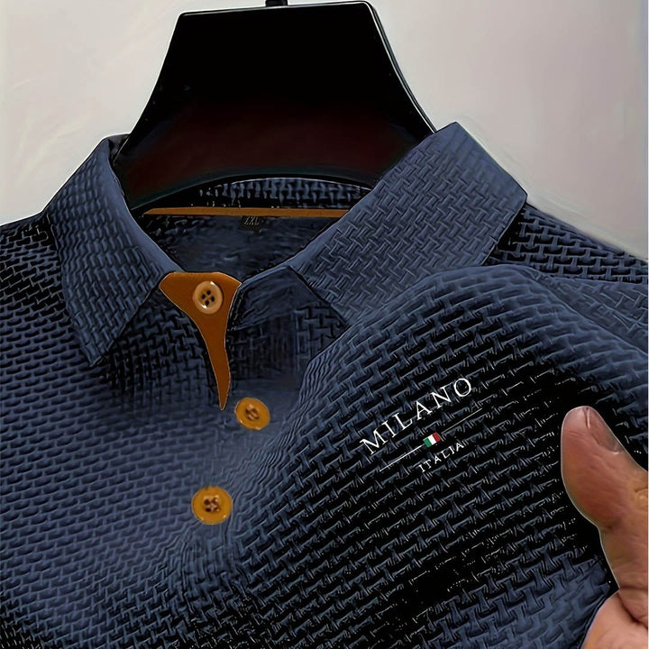 Toby | Men's Textured Polo Shirt, Woven Structured Shirt | The Shrader Sisters | Black
