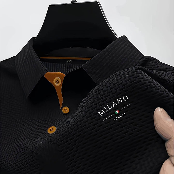 Toby | Men's Textured Polo Shirt, Woven Structured Shirt | The Shrader Sisters | Blue