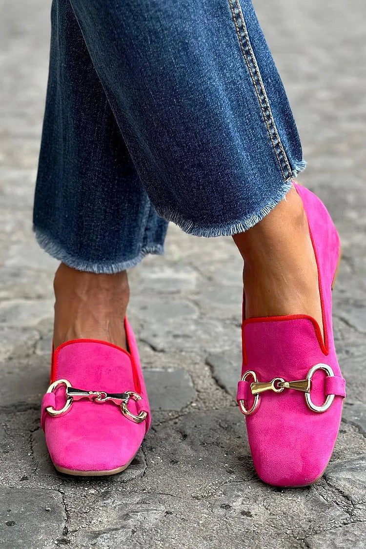 Victoria | Women's Fluorescent Loafers with Metal Detail, Elegant Summer Footwear for Holidays and Smart Occasions, Elegant Summer Footwear for Holidays and Smart Occasions - Deep Pink