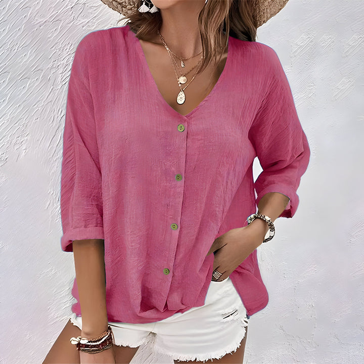 Victoria | Women's Relaxed Button-Up Blouse - Pink