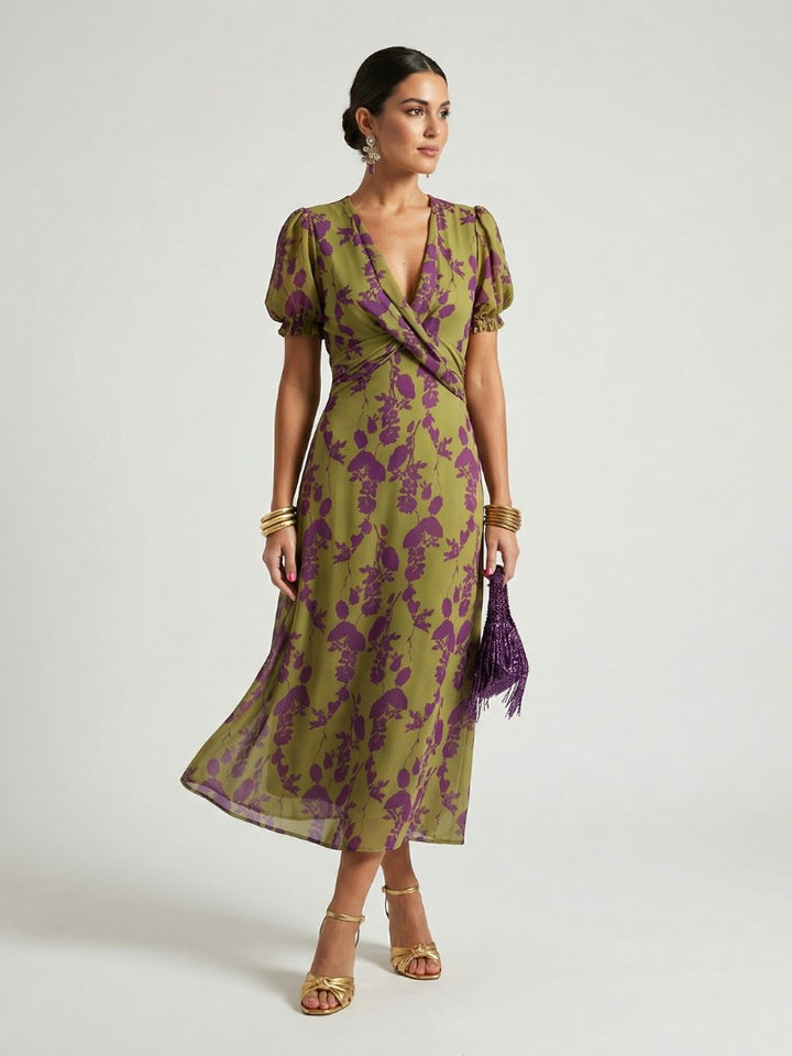 Virel | Women's Floral Wrap Midi Dress - Floral