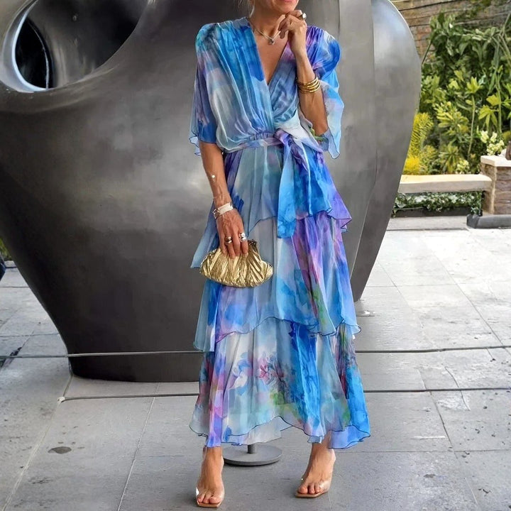 Vivienne | Women's Elegant Chiffon Summer Dress - Blue