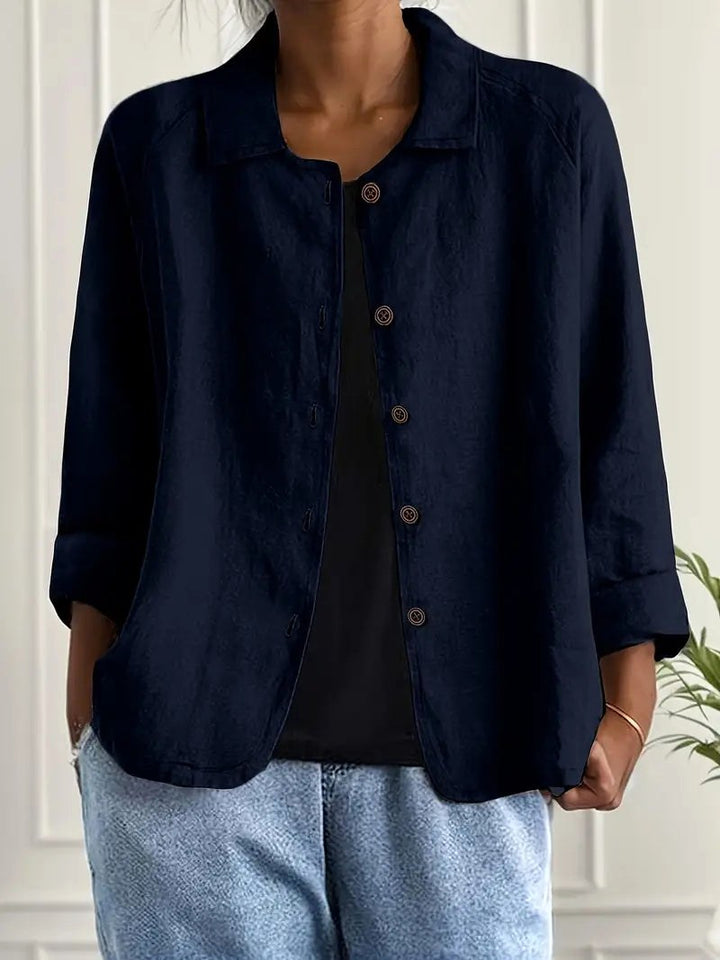 Willow | Women's Casual Button-Front Lightweight Jacket - Navy Blue