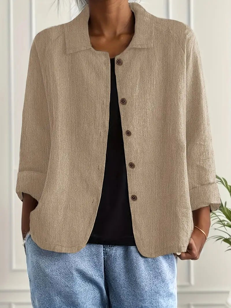 Willow | Women's Casual Button-Front Lightweight Jacket - Khaki