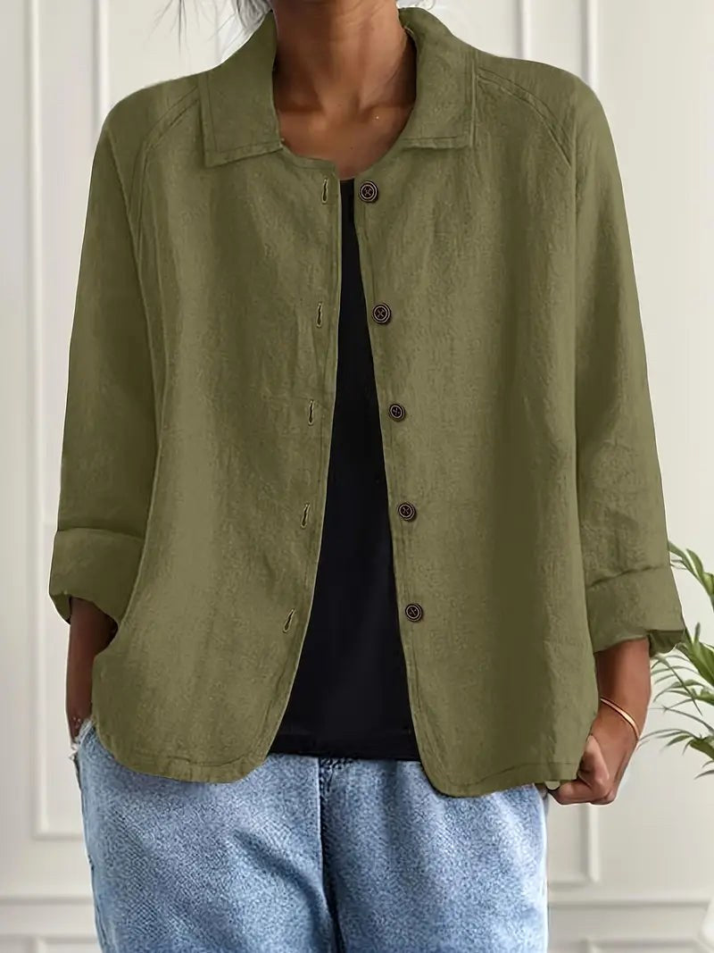 Willow | Women's Casual Button-Front Lightweight Jacket - Olive