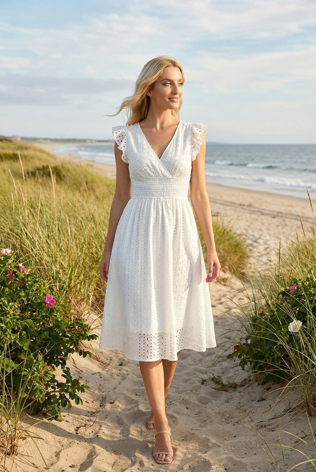 Wren | Women's Eyelet A-Line Dress with Smocked Waist - image 4