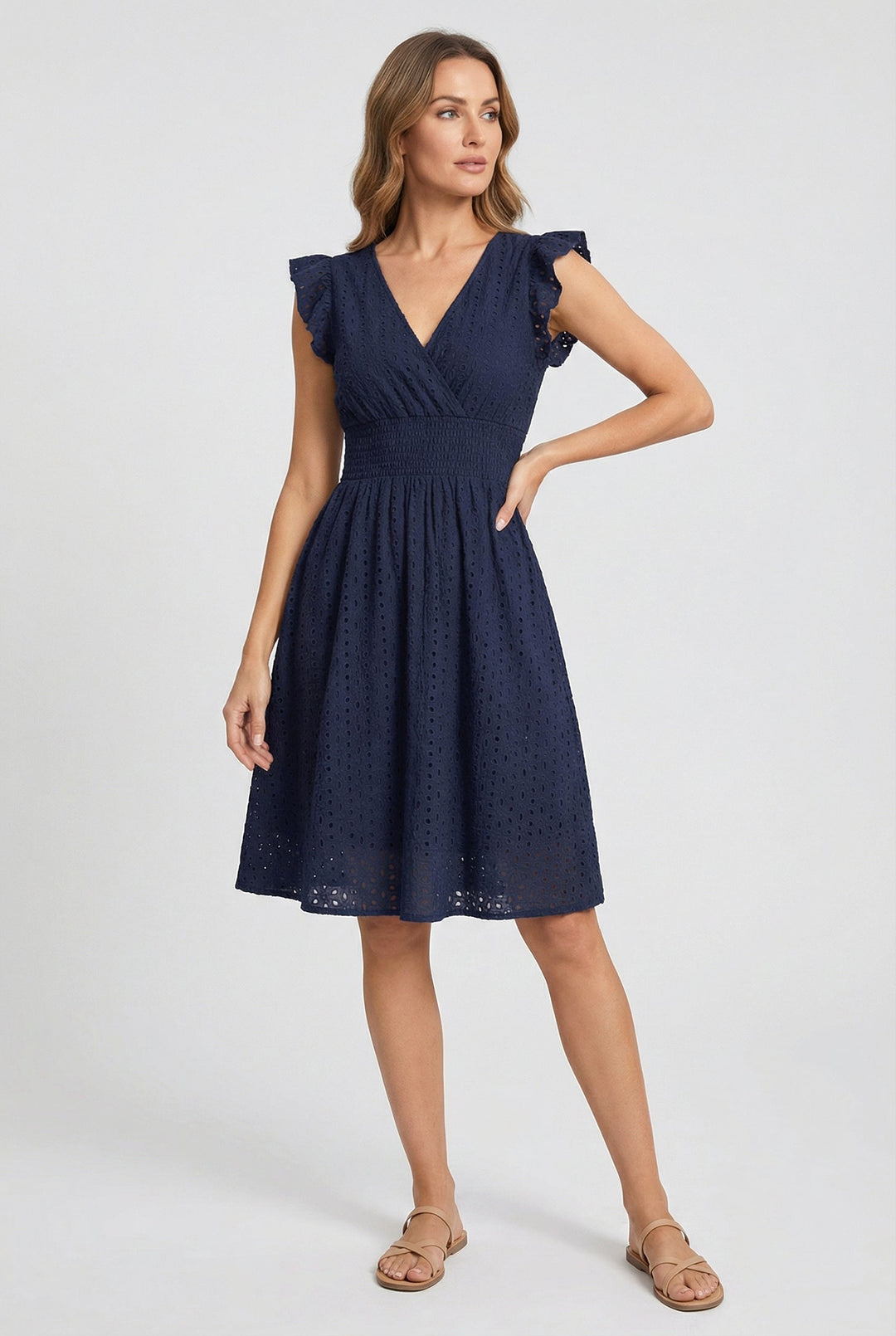 Wren | Women's Eyelet A-Line Dress with Smocked Waist - image 8