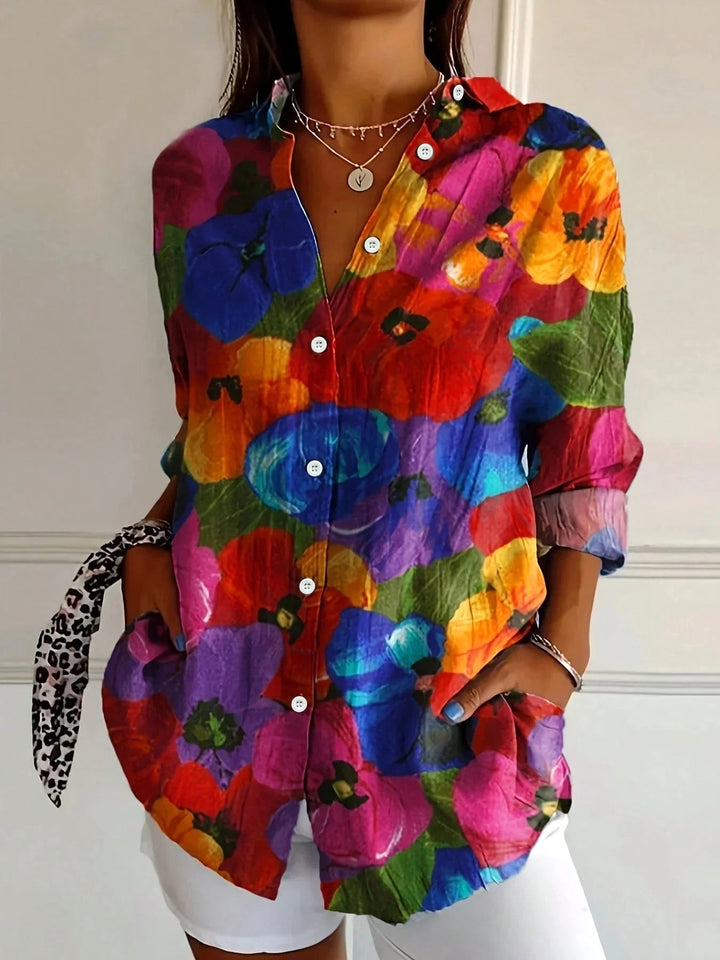 Zali | Women's Floral Button-Down Blouse, Long-Sleeve Printed Top | The Shrader Sisters | Mix 2