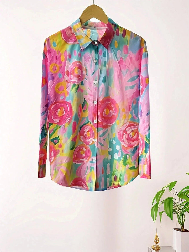 Zali | Women's Floral Button-Down Blouse, Long-Sleeve Printed Top | The Shrader Sisters