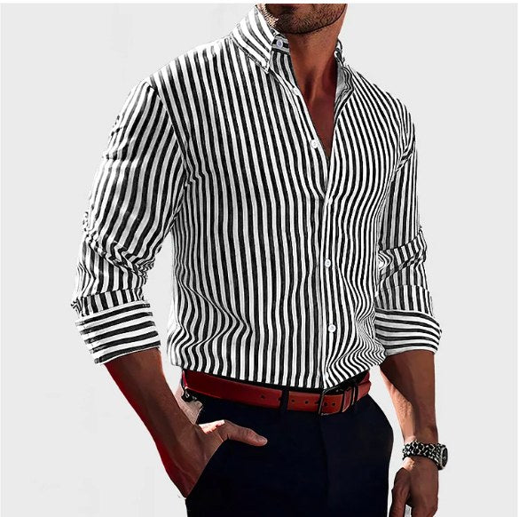 Zane | Men's Striped Cotton Button Shirt, Classic Dress Shirt | The Shrader Sisters | Black