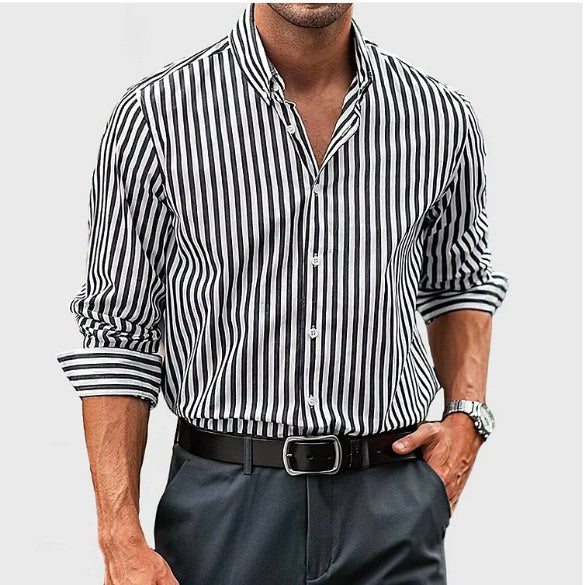Zane | Men's Striped Cotton Button Shirt, Classic Dress Shirt | The Shrader Sisters | Red