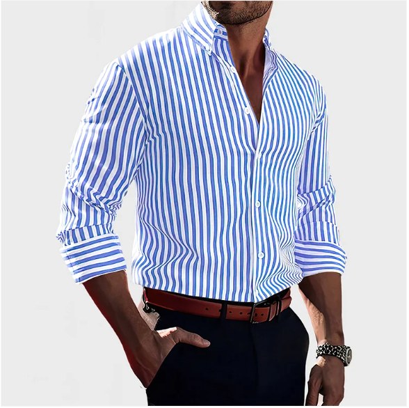 Zane | Men's Striped Cotton Button Shirt, Classic Dress Shirt | The Shrader Sisters