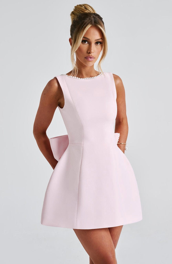 Zara | Women's A-Line Mini Dress with Pearl Trim, Wedding Guest Dress | The Shrader Sisters | Black
