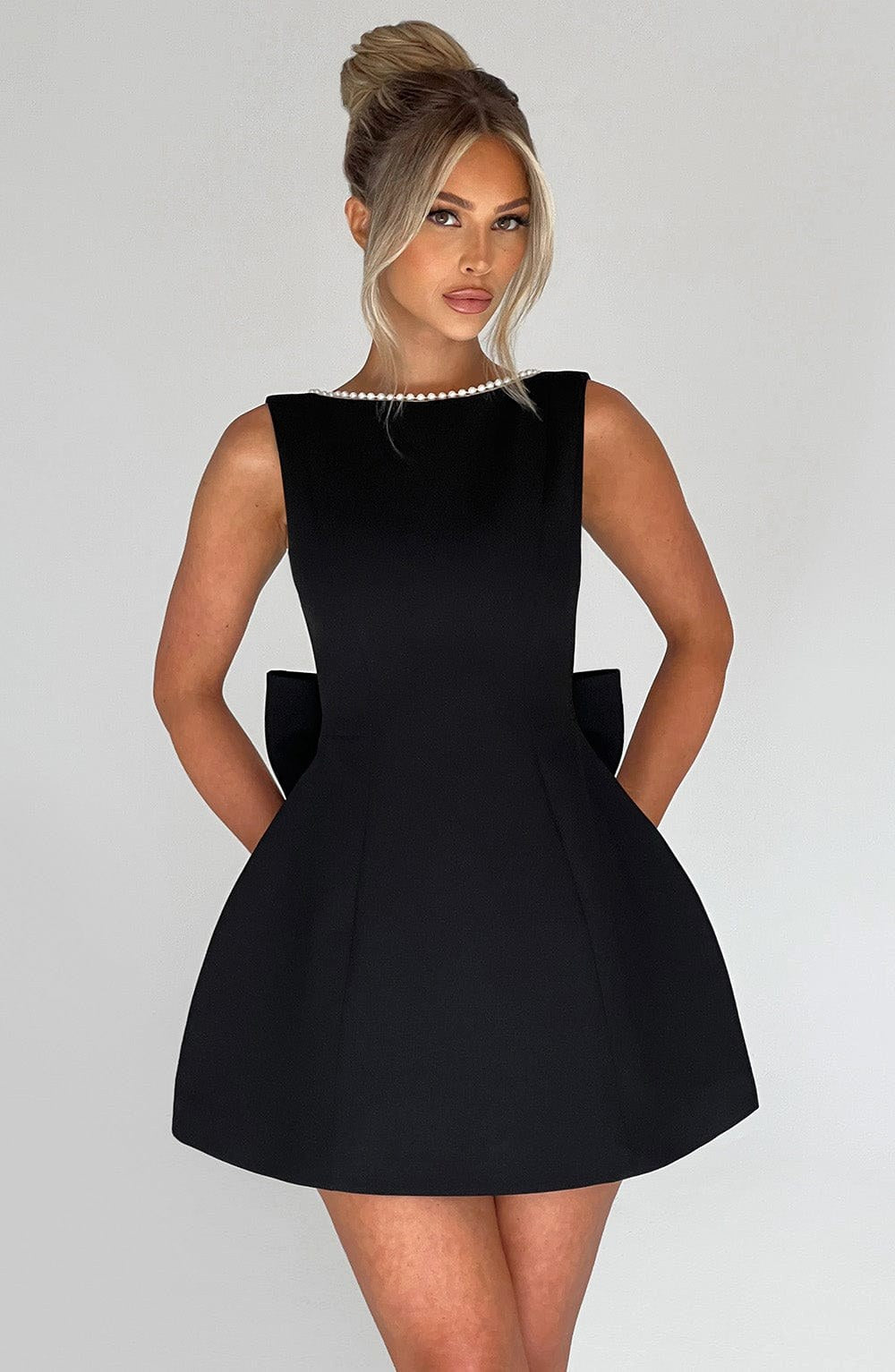 Zara | Women's A-Line Mini Dress with Pearl Trim, Wedding Guest Dress | The Shrader Sisters