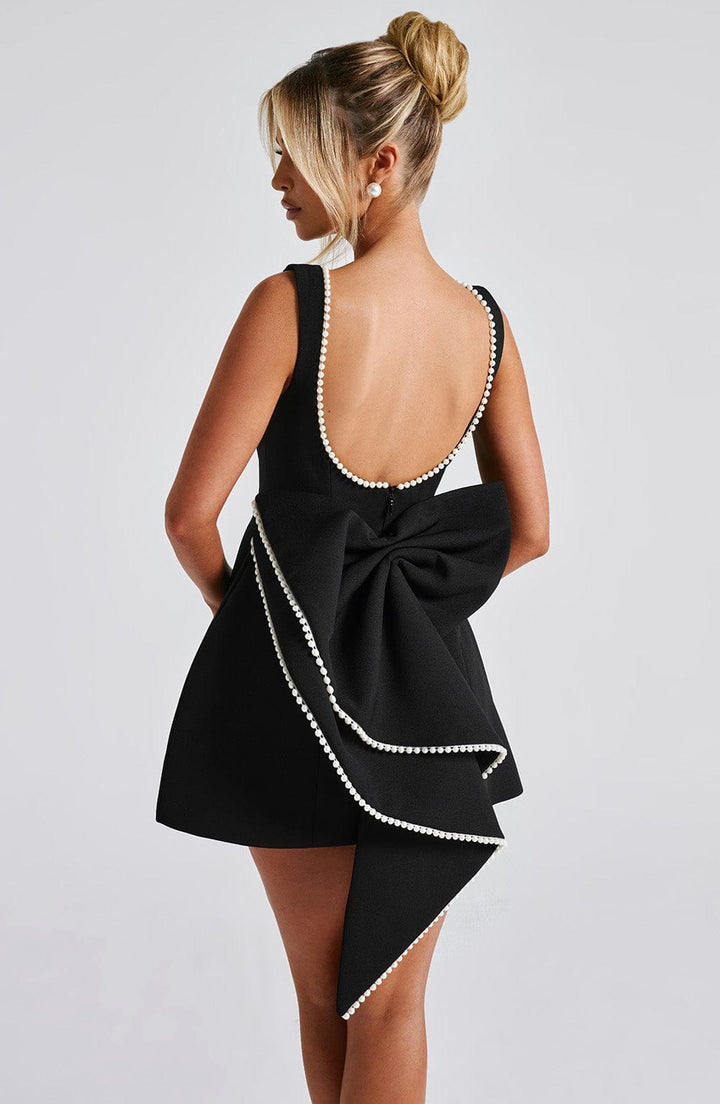 Zara | Women's A-Line Mini Dress with Pearl Trim, Wedding Guest Dress | The Shrader Sisters