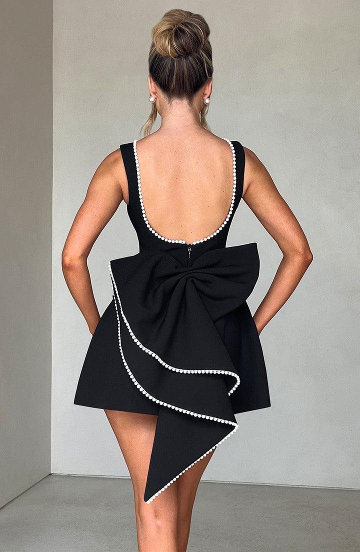 Zara | Women's A-Line Mini Dress with Pearl Trim, Wedding Guest Dress | The Shrader Sisters