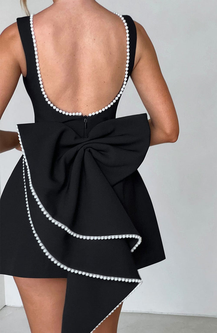 Zara | Women's A-Line Mini Dress with Pearl Trim, Wedding Guest Dress | The Shrader Sisters